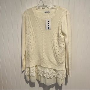 Renjo boutique cream lace layered sweater